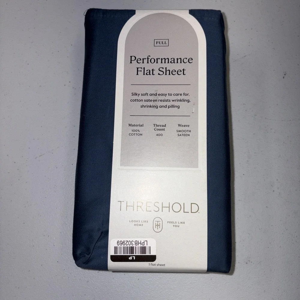 Full 400 Thread Count Performance Flat Sheet Metallic Blue - Threshold: Cotton